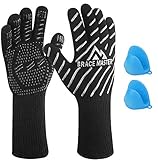 Brace Master BBQ Ofen hitzebeständige Handschuhe Stehen für 1472℉ Ofenhandschuhe mit Zwei Silikonhandschuhen in Packung, Anti-Rutsch- und Lebensmittelqualität für BBQ, Ofen und Grill (M, Silber)